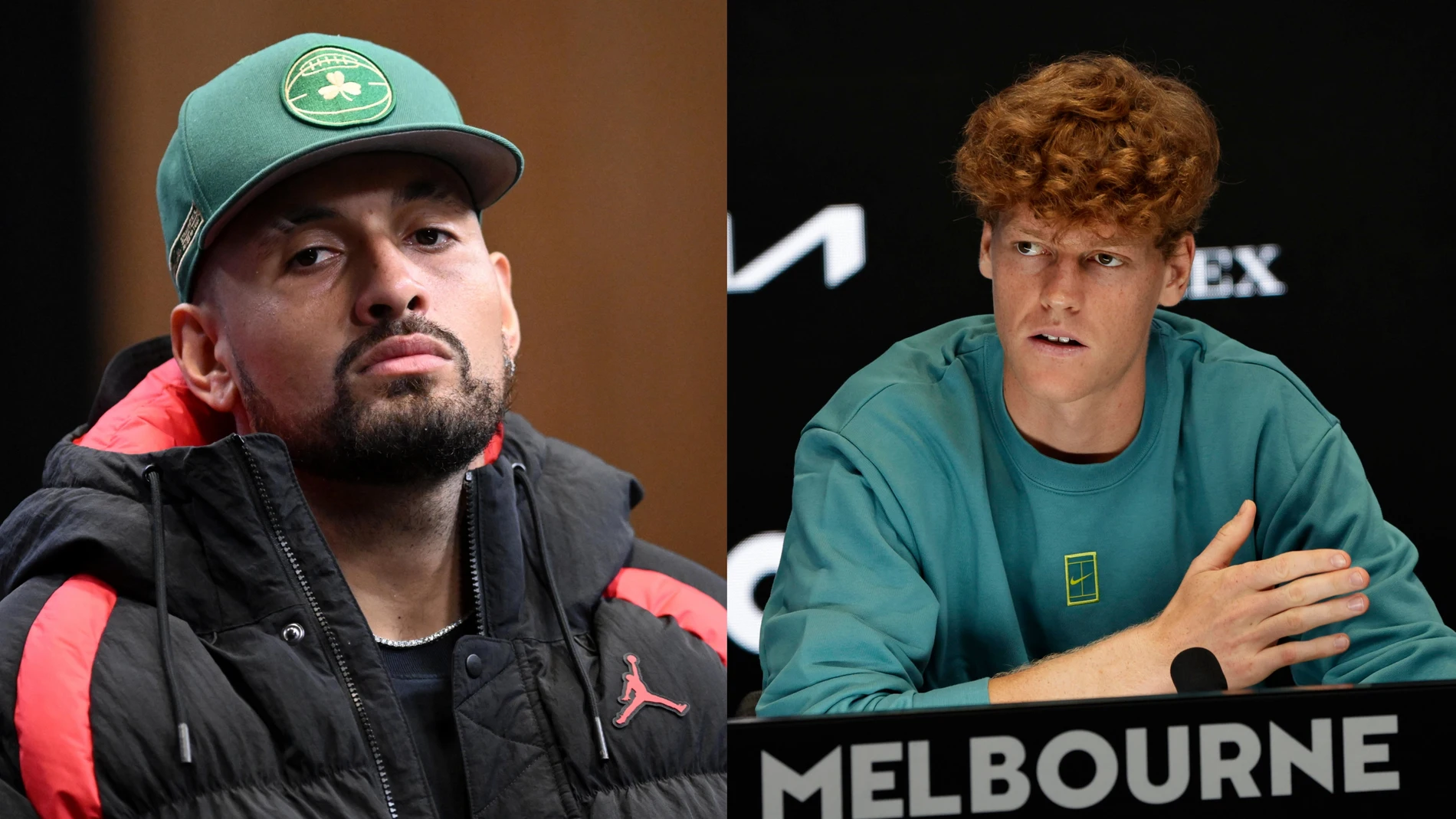 Nick Kyrgios y Jannik Sinner, en la sala de prensa del Melbourne Park Nick Kyrgios y Jannik Sinner, en la sala de prensa del Melbourne Park