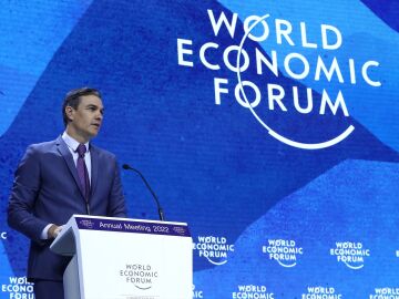 El presidente del Gobierno, Pedro Sánchez, durante su intervención en el Foro Económico Mundial en Davos