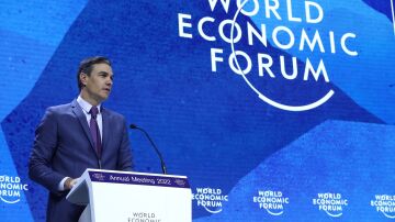 El presidente del Gobierno, Pedro Sánchez, durante su intervención en el Foro Económico Mundial en Davos