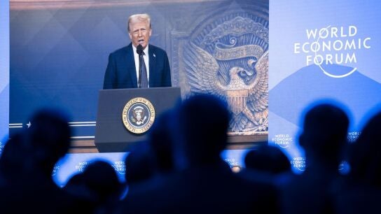 Donald Trump, durante su intervenci&oacute;n por videoconferencia en el Foro Econ&oacute;mico Mundial de Davos.