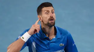 Novak Djokovic en el partido contra Carlos Alcaraz Novak Djokovic en el partido contra Carlos Alcaraz