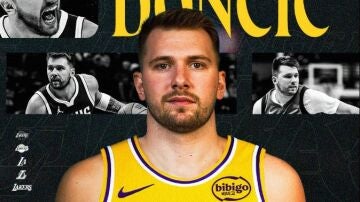 Montaje de Doncic con la camiseta de los Lakers