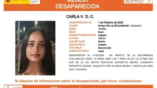 Imagen del aviso de la menor desaparecida Imagen del aviso de la menor desaparecida