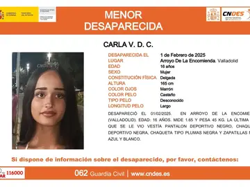 Imagen del aviso de la menor desaparecida Imagen del aviso de la menor desaparecida