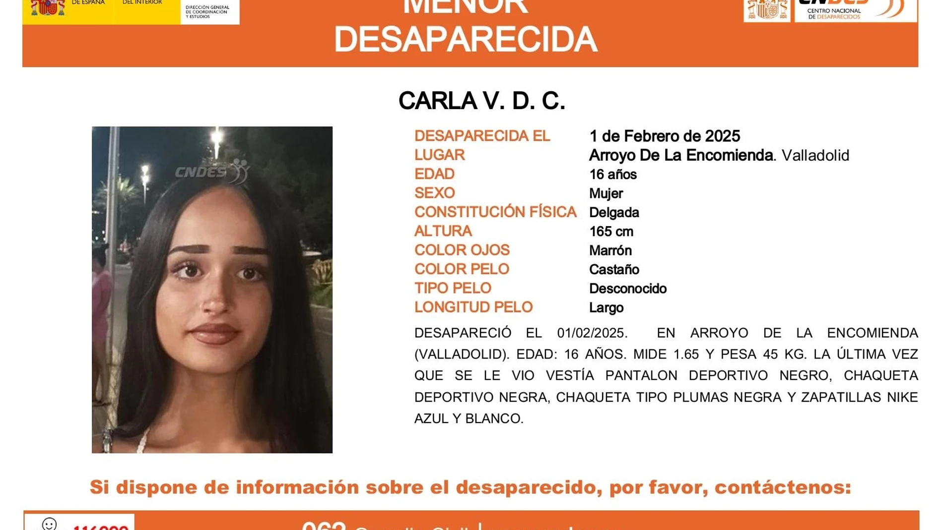 Imagen del aviso de la menor desaparecida Imagen del aviso de la menor desaparecida