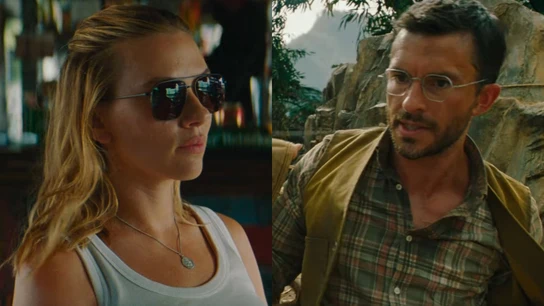 Scarlett Johansson y Jonathan Bailey en Jurassic World: El renacer Scarlett Johansson y Jonathan Bailey en Jurassic World: El renacer