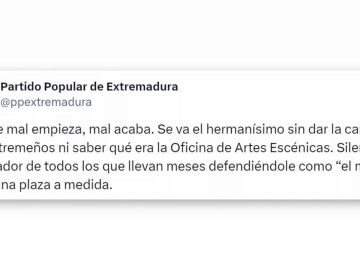 Tuit del PP sobre la renuncia de David Sánchez