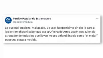 Tuit del PP sobre la renuncia de David Sánchez