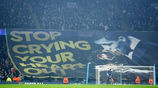 La pancarta de la afici&oacute;n del Manchester City en el Etihad
