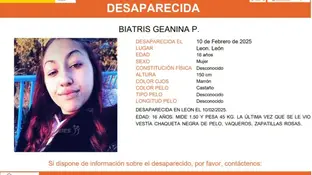 Biatris, una menor de 16 años desaparecida en León Biatris, una menor de 16 años desaparecida en León
