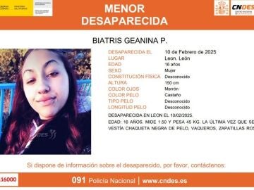  Biatris, una menor de 16 años desaparecida en León 