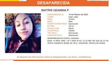  Biatris, una menor de 16 años desaparecida en León 