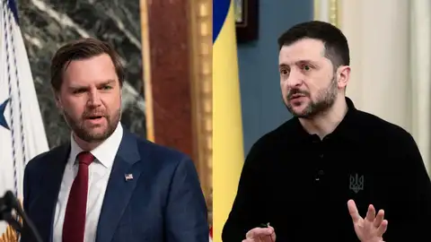 Combo de fotografías de JD Vance y Zelenski Combo de fotografías de JD Vance y Zelenski