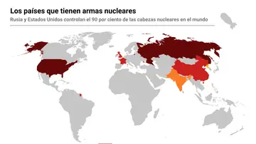 Mapa que representa el número de cabezas nucleares que tiene cada país. Mapa que representa el número de cabezas nucleares que tiene cada país.