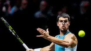 Carlos Alcaraz durante el torneo de Rotterdam 2025 Carlos Alcaraz durante el torneo de Rotterdam 2025