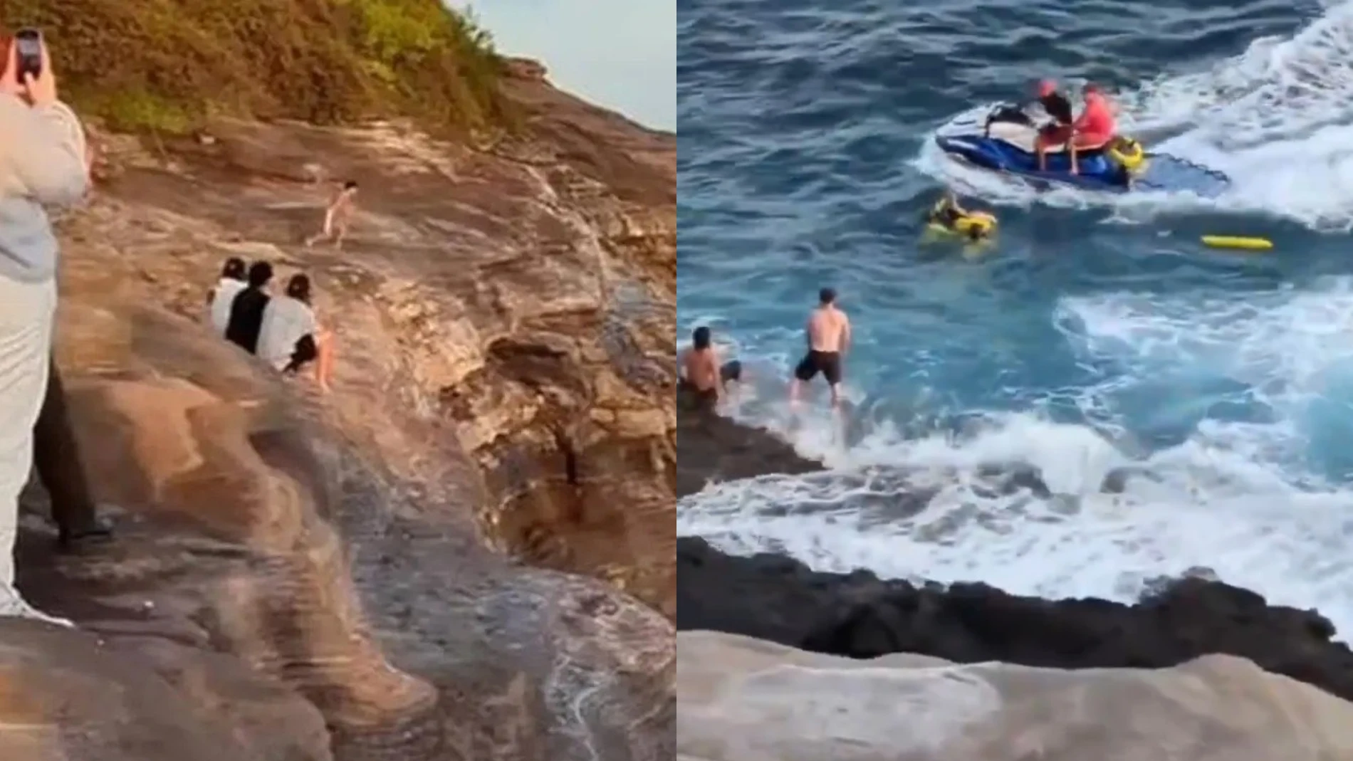 Santiago Bourdieu en el momento del salto y siendo rescatado del agua Santiago Bourdieu en el momento del salto y siendo rescatado del agua
