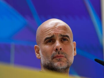 Guardiola, en la sala de prensa de Valdebebas