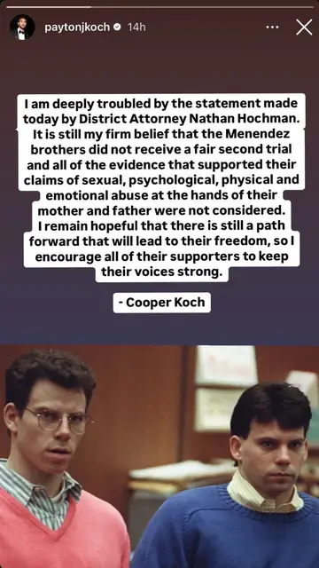 Cooper Koch, sobre la decisión del fiscal hacia los hermanos Menéndez Cooper Koch, sobre la decisión del fiscal hacia los hermanos Menéndez