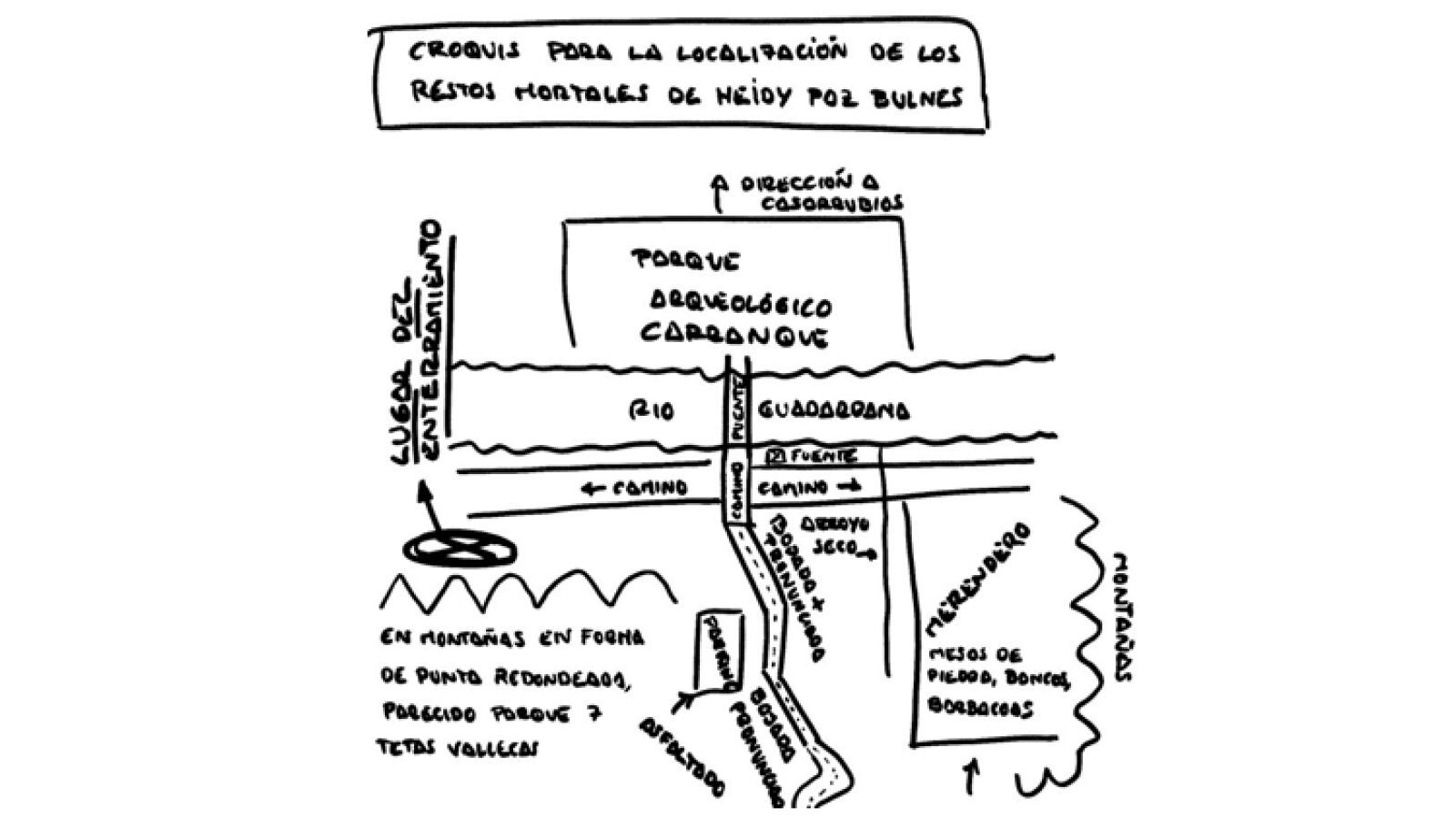 Así es el 'croquis' que ha dibujado el 'Rey del Cachopo' que indica cómo mató a Heidi Paz y dónde están sus restos 