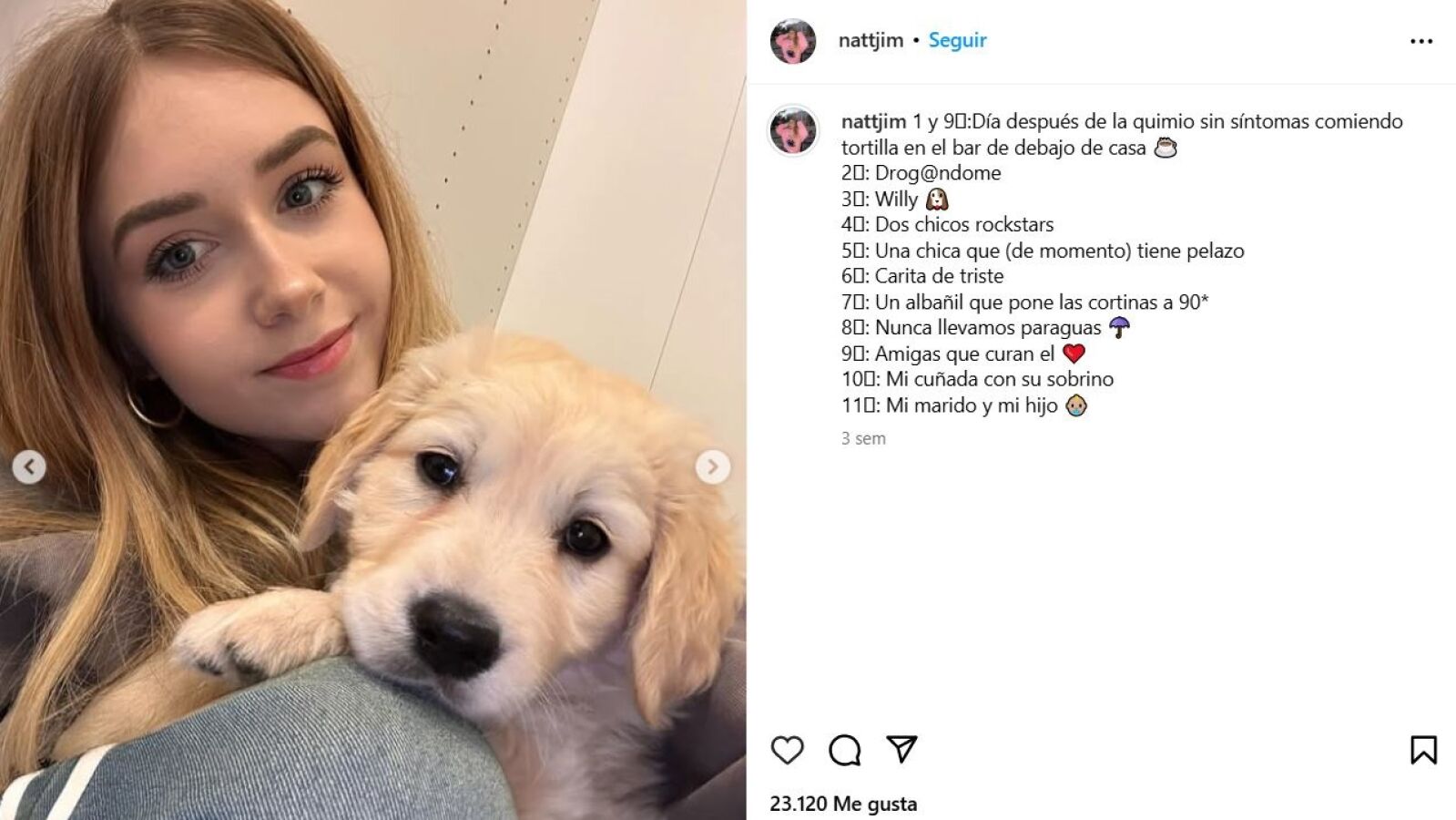 La influencer Natalia Jiménez cuenta el día a día de su proceso de quimio: 
