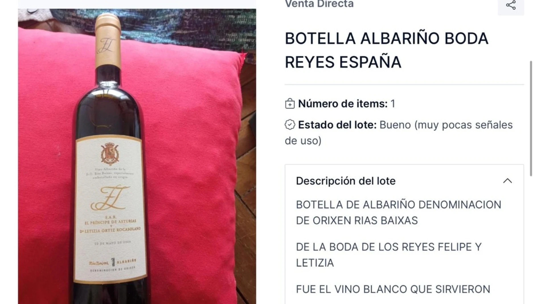 La botella de Albariño de la boda de los reyes Felipe VI y Letizia La botella de Albariño de la boda de los reyes Felipe VI y Letizia