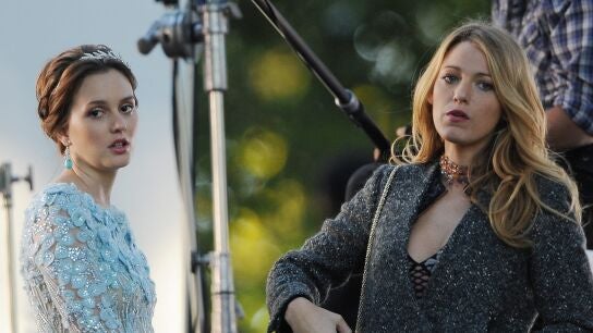 Leighton Meester y Blake Lively rodando Gossip Girl