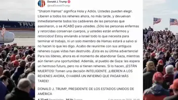 Mensaje de Trump a Hamás Mensaje de Trump a Hamás