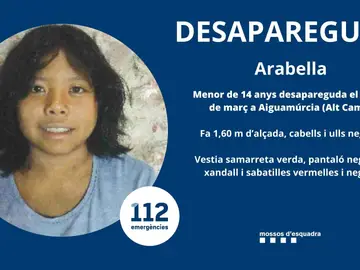 Activan un dispositivo de búsqueda por una niña de 14 años desaparecida en Aiguamúrcia, Tarragona Activan un dispositivo de búsqueda por una niña de 14 años desaparecida en Aiguamúrcia, Tarragona