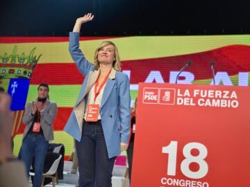 La secretaria general del PSOE de Aragón, ministra de Educación, Formación Profesional y Deportes y portavoz del Gobierno, Pilar Alegría, durante la inauguración del 18º Congreso del PSOE de Aragón.