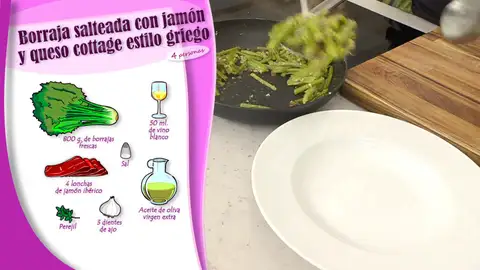 Ingredientes Borraja salteada con jamón y queso cottage estilo griego Ingredientes Borraja salteada con jamón y queso cottage estilo griego