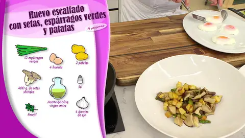 Ingredientes Huevo escalfado con setas, espárragos verdes y patatas Ingredientes Huevo escalfado con setas, espárragos verdes y patatas
