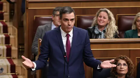 Pedro Sánchez en el Congreso El presidente del Gobierno, Pedro Sánchez, interviene durante una sesión de control al Gobierno, en el Congreso de los Diputados, a 19 de marzo de 2025, en Madrid (España). El gasto en defensa protagoniza la sesión de control al Gobierno tras la reunión del presidente del Gobierno con los grupos parlamentarios. Además, han hablado del acuerdo de ayer entre el Gobierno y Junts sobre la modificación de la Ley de Extranjería y el reparto de menores migrantes de Canarias.19 MARZO 2025;DEFENSA;C...
