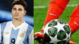 Juli&aacute;n &Aacute;lvarez con Argentina/imagen del penalti anulado al Atl&eacute;tico en la tanda de penaltis ante el Real Madrid