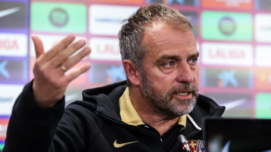 Hansi Flick, en la rueda de prensa previa al partido ante Osasuna Hansi Flick, en la rueda de prensa previa al partido ante Osasuna