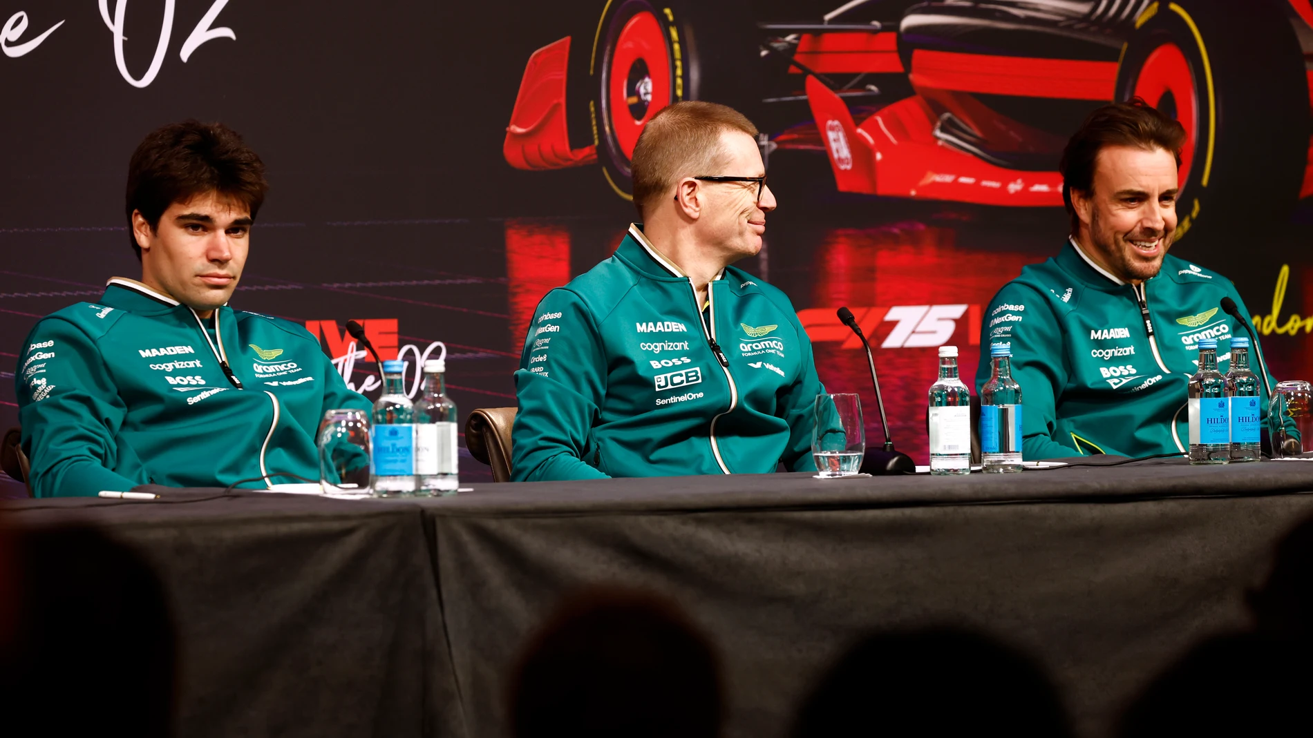 Andy Cowell, Stroll y Alonso en rueda de prensa Andy Cowell, Stroll y Alonso en rueda de prensa
