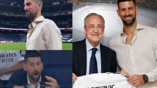 Novak Djokovic disfrutando del partido del Real Madrid y del Santiago Bernab&eacute;u