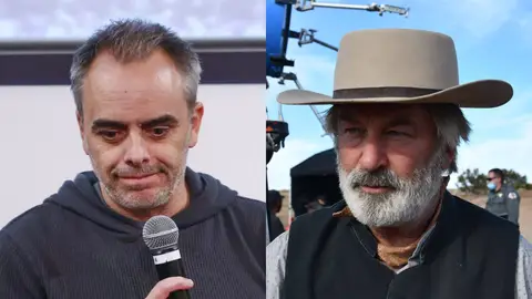 En el montaje, Joel Souza y Alec Baldwin en el rodaje de Rust En el montaje, Joel Souza y Alec Baldwin en el rodaje de Rust