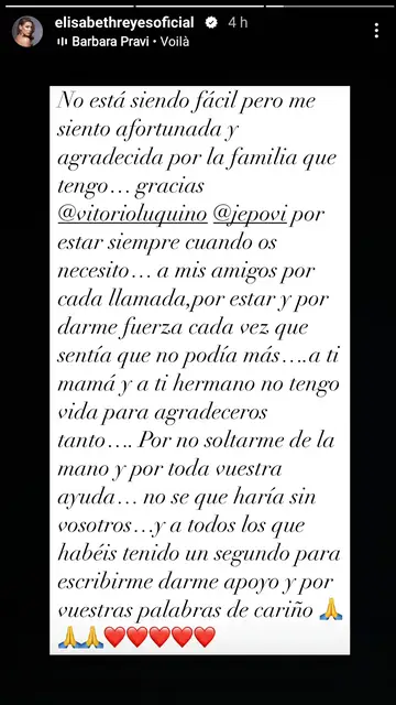 Elisabeth Reyes se sincera en redes sociales Elisabeth Reyes se sincera en redes sociales