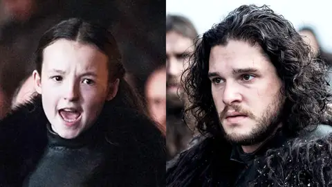 Bella Ramsey como Lyanna Mormont y Kit Harington cómo Jon Snow en Juego de Tronos Bella Ramsey como Lyanna Mormont y Kit Harington cómo Jon Snow en Juego de Tronos