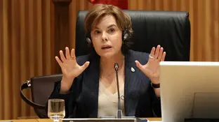 Soraya Sáenz de Santamaría, durante la comisión de investigación Soraya Sáenz de Santamaría, durante la comisión de investigación