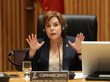Soraya Sáenz de Santamaría, durante la comisión de investigación Soraya Sáenz de Santamaría, durante la comisión de investigación