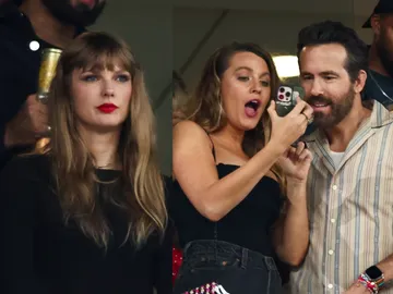 Taylor Swift, Blake Lively y Ryan Reynolds en un partido de Travis Kelce Taylor Swift, Blake Lively y Ryan Reynolds en un partido de Travis Kelce