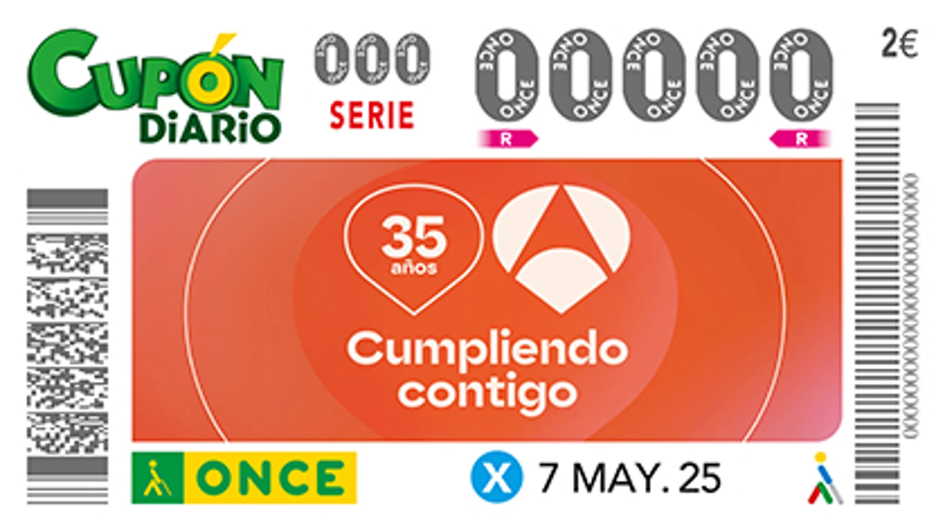 La ONCE dedica un cupón especial al 35 aniversario de Antena 3 con cinco millones de boletos La ONCE dedica un cupón especial al 35 aniversario de Antena 3 con cinco millones de boletos