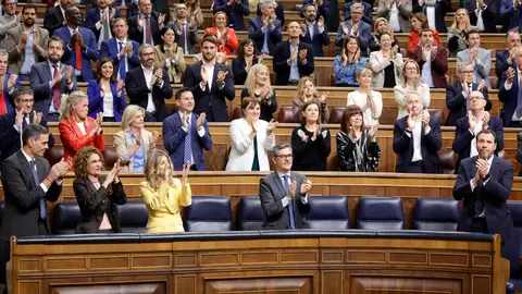 Bancada socialista aplaudiendo durante el pleno celebrado este jueves en el Congreso Bancada socialista aplaudiendo durante el pleno celebrado este jueves en el Congreso
