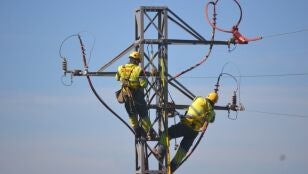 Trabajadores en una torre el&eacute;ctrica