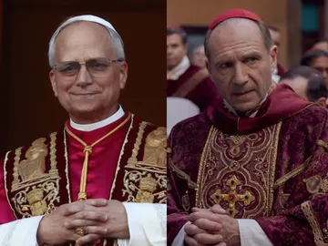 Montaje entre el papa León XIV y Ralph Fiennes en Cónclave Montaje entre el papa León XIV y Ralph Fiennes en Cónclave
