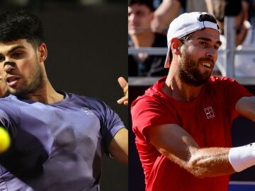 Carlos Alcaraz y Karen Khachanov, en acción en el Masters 1.000 de Roma