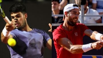 Carlos Alcaraz y Karen Khachanov, en acción en el Masters 1.000 de Roma
