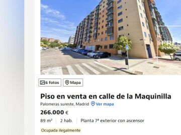 Anuncio de un piso en venta okupado ilegalmente