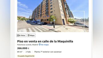Anuncio de un piso en venta okupado ilegalmente